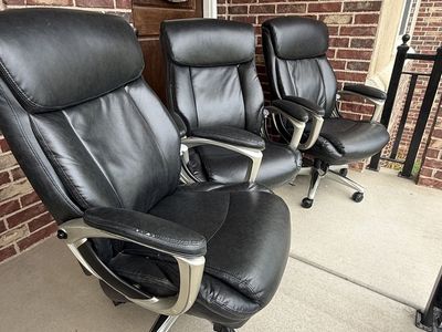 3 Lazy-boy Black Leather Office Chair with Lumbar Support and Rolling Casters