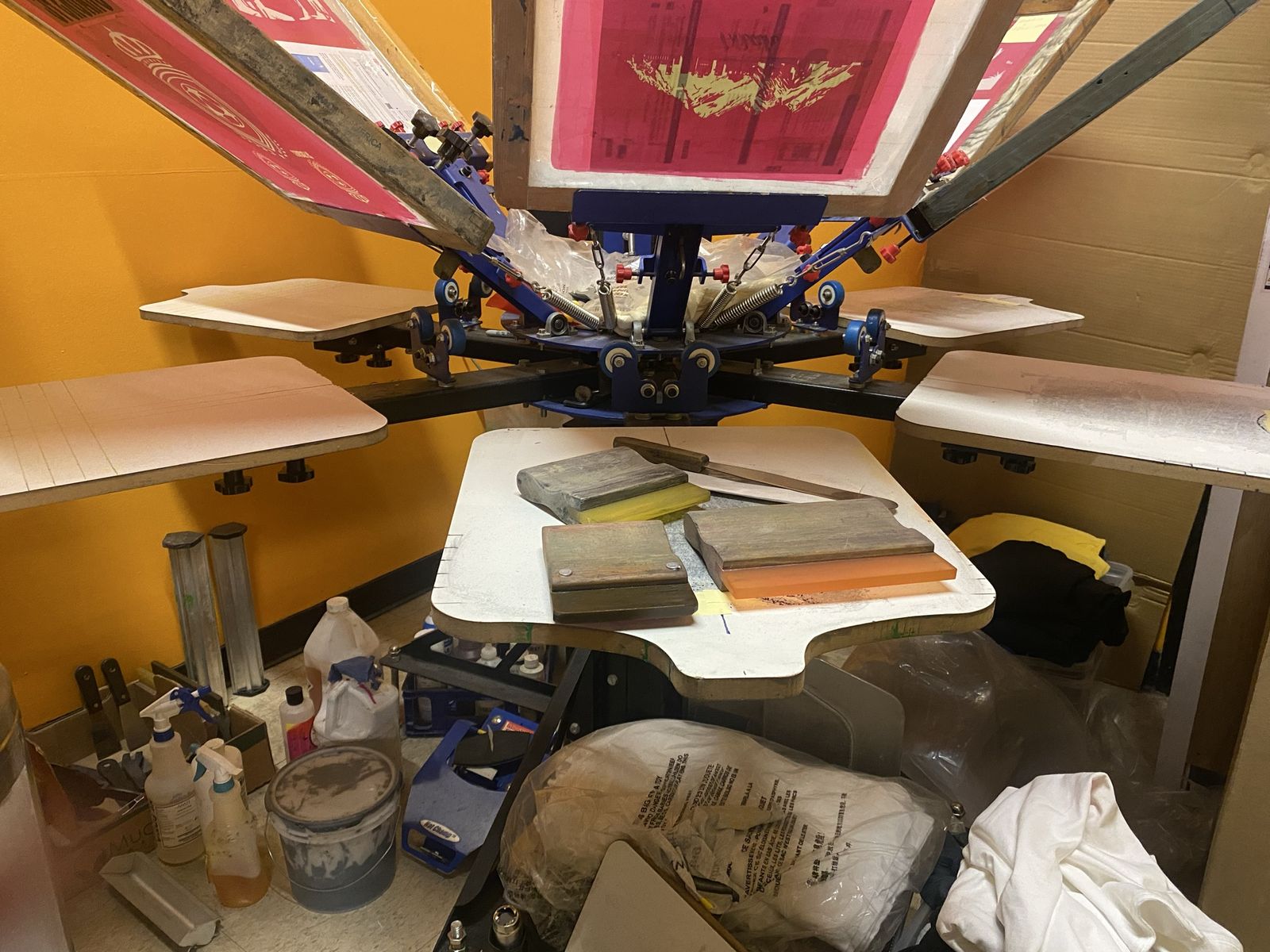 Screen Printing Machine 6 Station with Heat Press and Exposure Unit