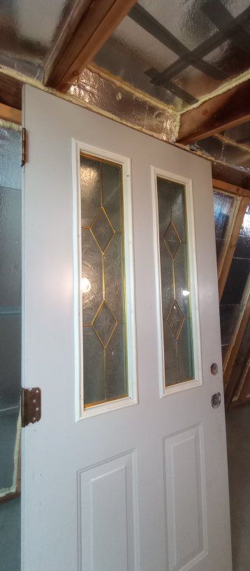 White Entry Door with Decorative Glass Panels - Used Residential Door