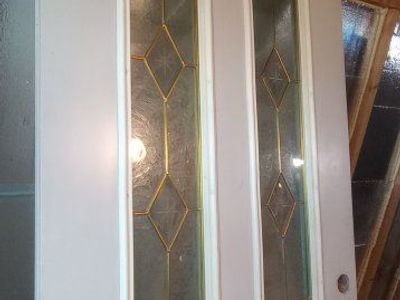 White Entry Door with Decorative Glass Panels - Used Residential Door