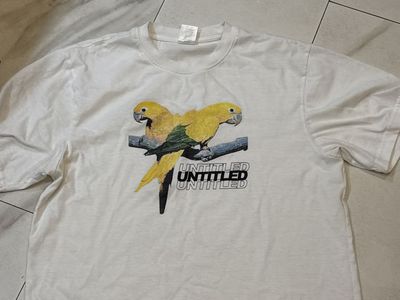 White T-Shirt with Parrot Graphic, "UNTITLED" Print, size medium