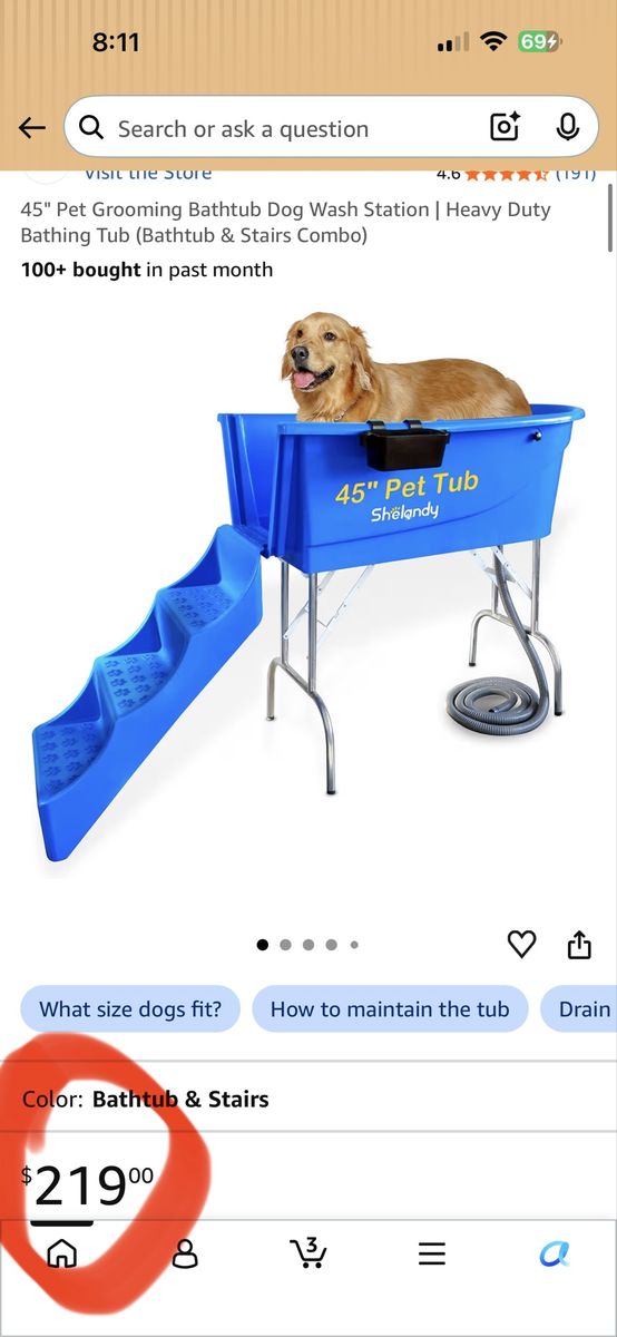 45" Pet Grooming Bathtub Dog Wash Station | Heavy Duty Bathing Tub (Bathtub & Stairs Combo)