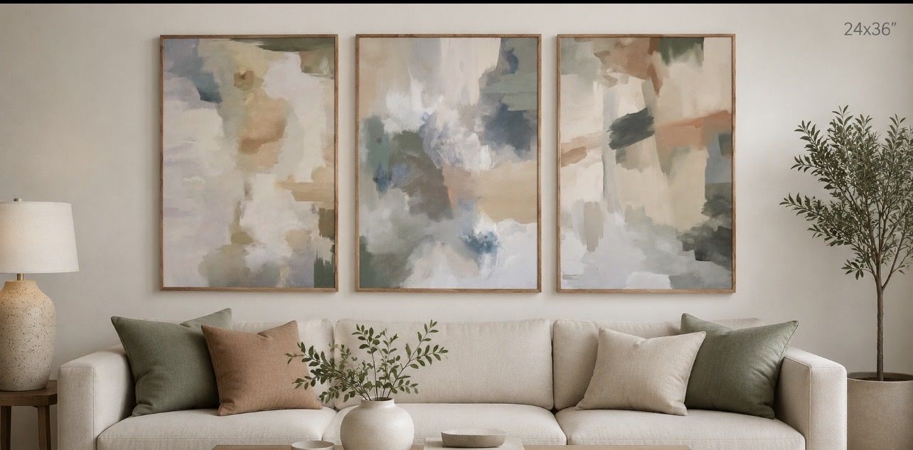 NEW Modern Abstract Framed Art Set – Set of 3 | 24” x 36” Each