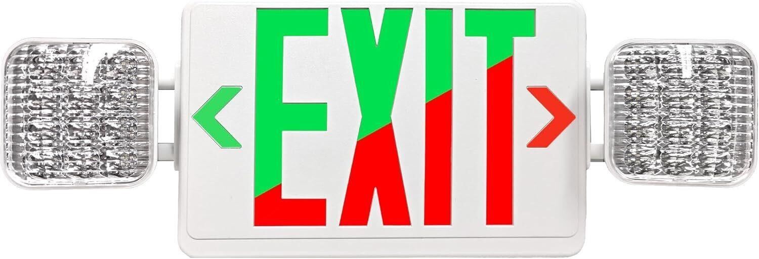 LED Combo EXIT Sign with 2 Heads, Red/Green UL Listed