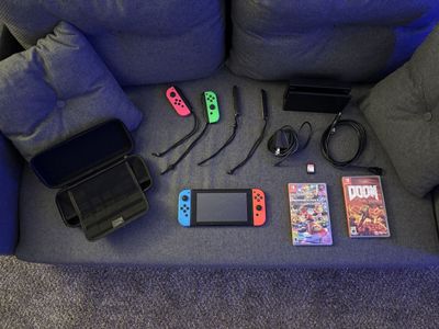 Nintendo Switch Bundle + 4 Joy-Cons, Dock, Case & 3 Games