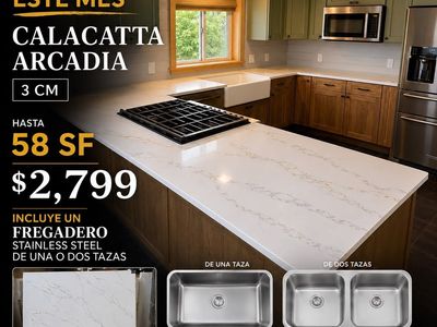 Calacatta Arcadia 3cm Quartz Countertop Package with Stainless Steel Sink