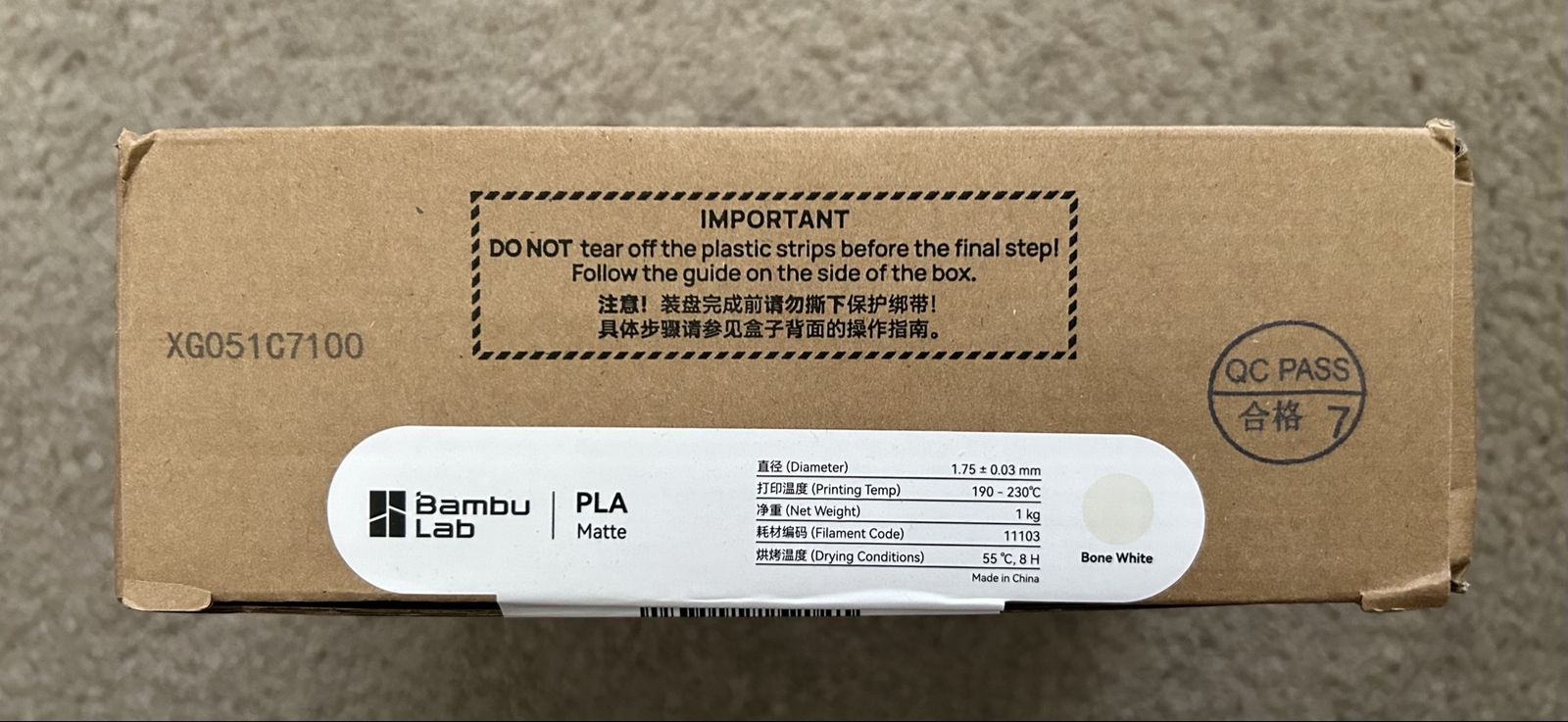 Bambu Lab Bone White PLA Matte 3D Printer Filament
