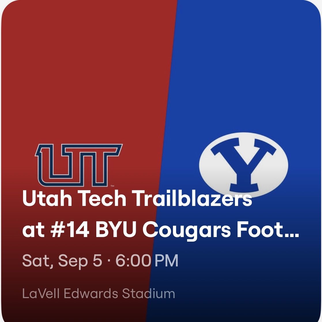 Utah Tech Trailblazers at BYU Cougars Football Tickets - Sept 5