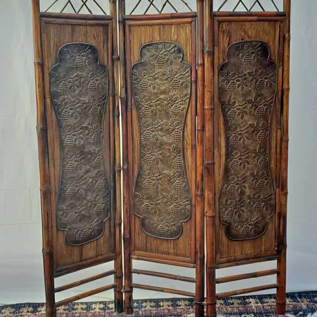 Vintage Bamboo and Metal Room Divider