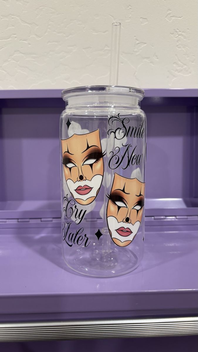 Smile Now Cry Later Dice Heart plastic Tumbler with Straw.
