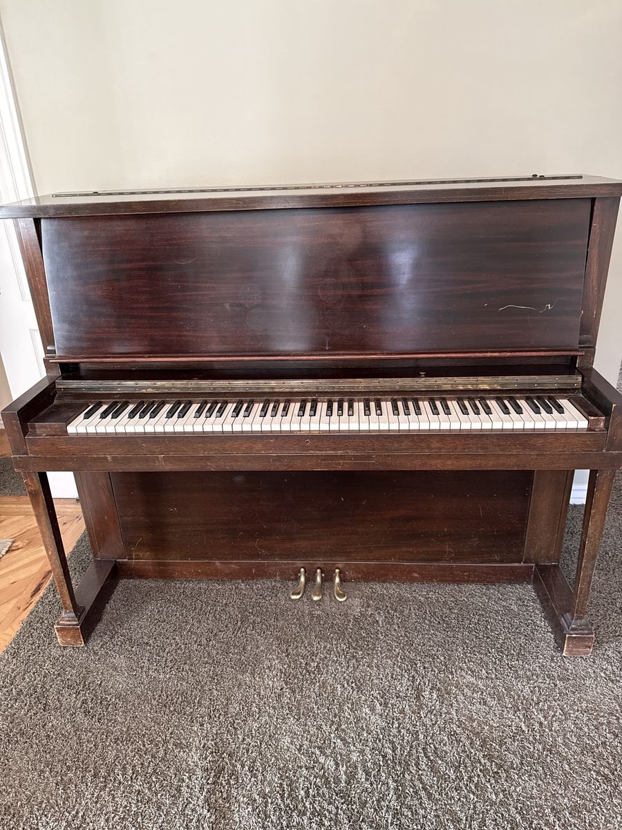 Used Upright Piano - Dark Wood Finish, 3 Pedals - Classic Musical Instrument