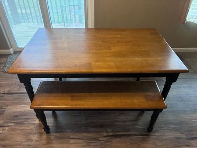 Wooden table and benches