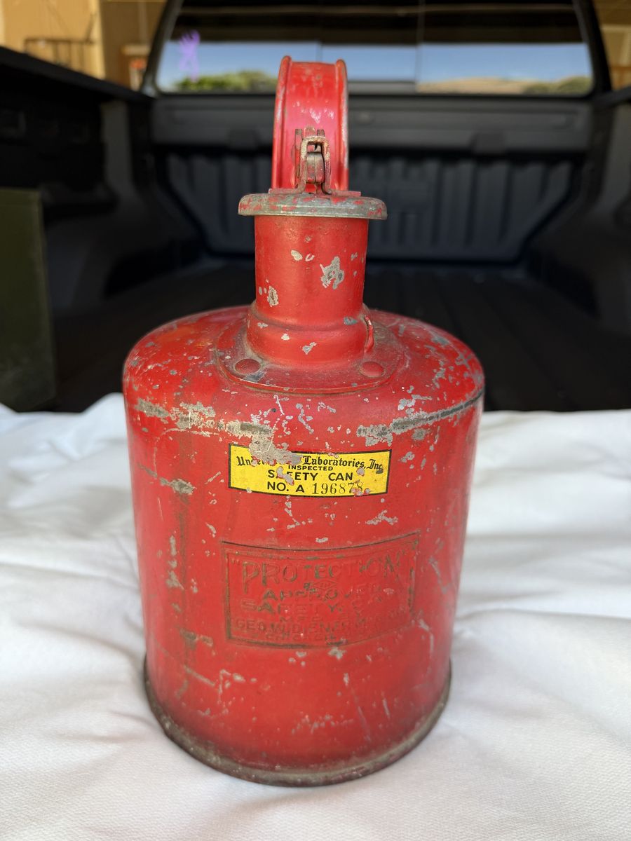 Vintage Protection Approved Metal Safety Gasoline Can Geo W Diener Mfg Red