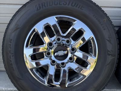 Set of 4 Chevy Chrome Wheels with Bridgestone Blizzak LT Tires LT275/65R18