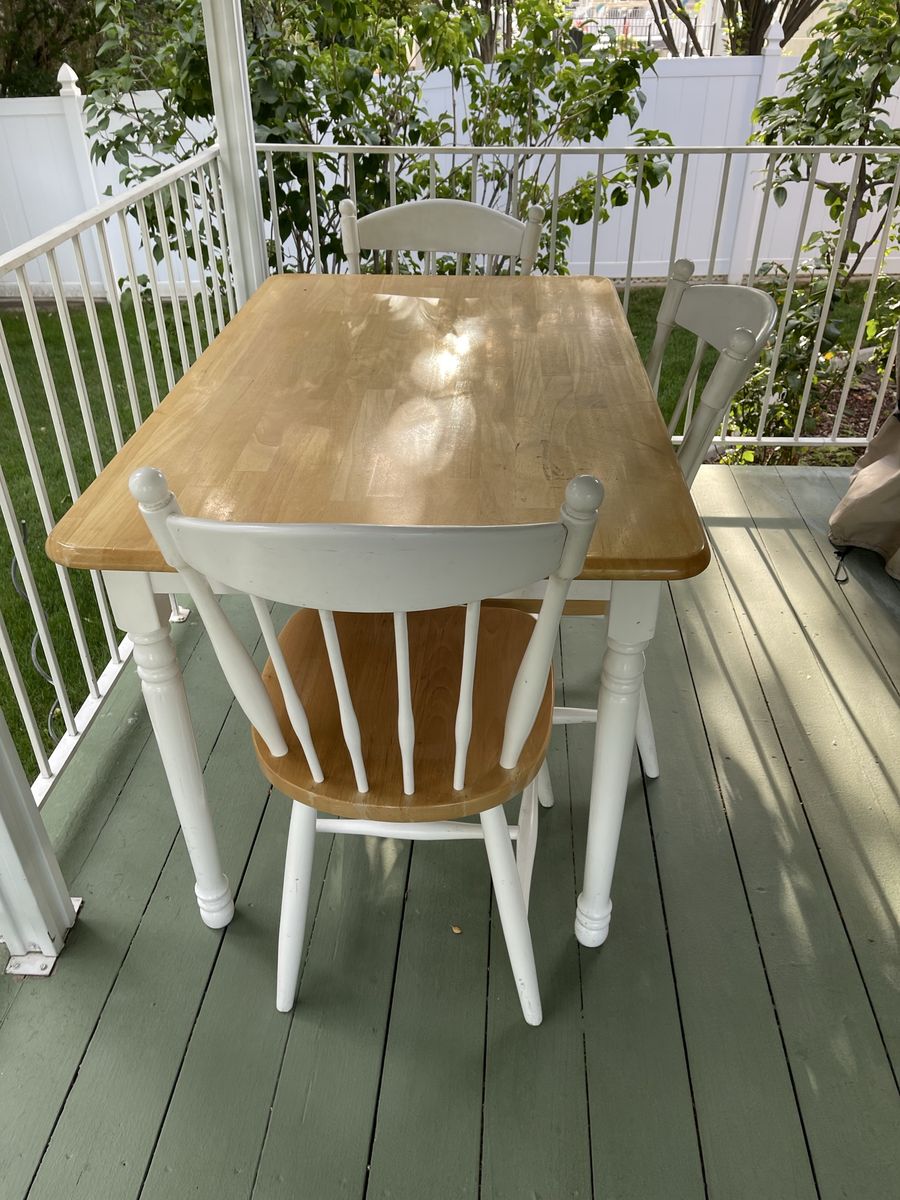 Wooden Dining Table Set with White and Natural Wood Finish - Includes Chairs