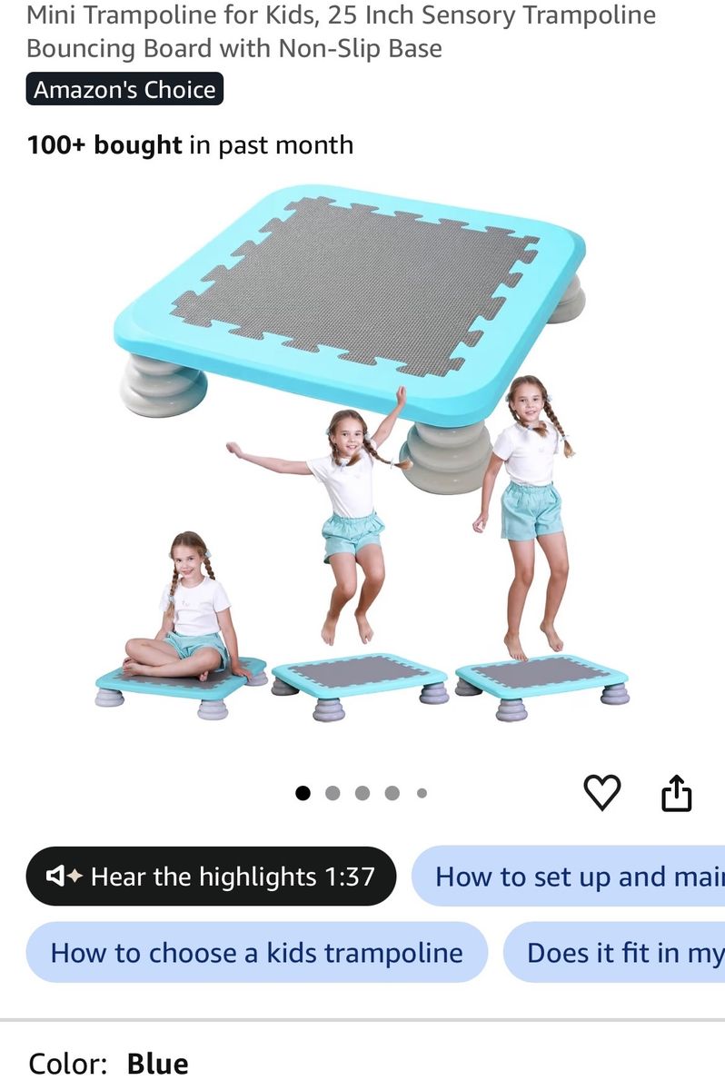 TM-554 25 Inch Mini Trampoline for Kids Sensory Bouncing Board Blue