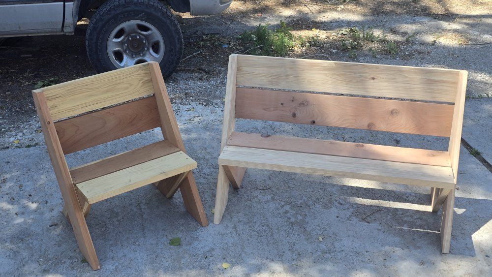 Handcrafted Outdoor Wood Chair & Bench Set - Natural Finish, Durable Wood Construction