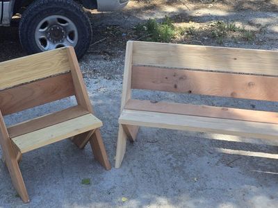 Handcrafted Outdoor Wood Chair & Bench Set - Natural Finish, Durable Wood Construction