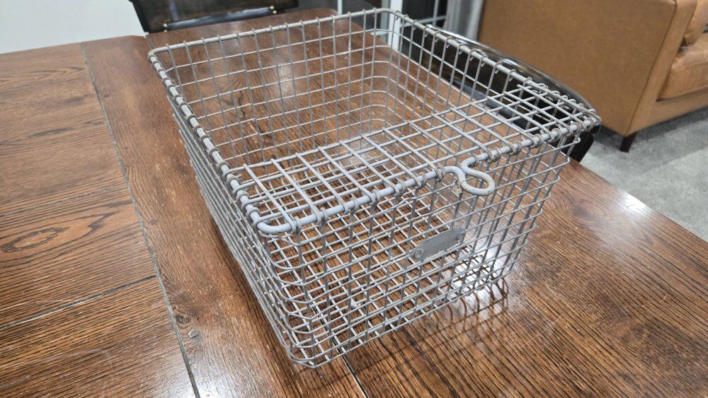 Vintage industrial metal wire locker basket