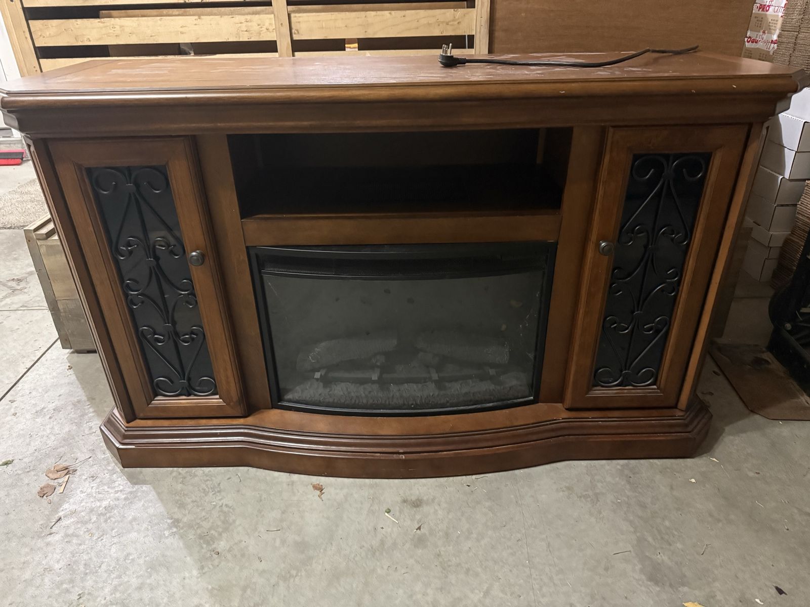 Electric Fireplace TV Stand Media Console Cabinet Wood with Storage