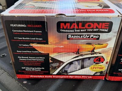 Malone Saddle Up Pro Universal Car Rack Kayak Carrier (Set of 4) with Bow and Stern Lines (New in box)