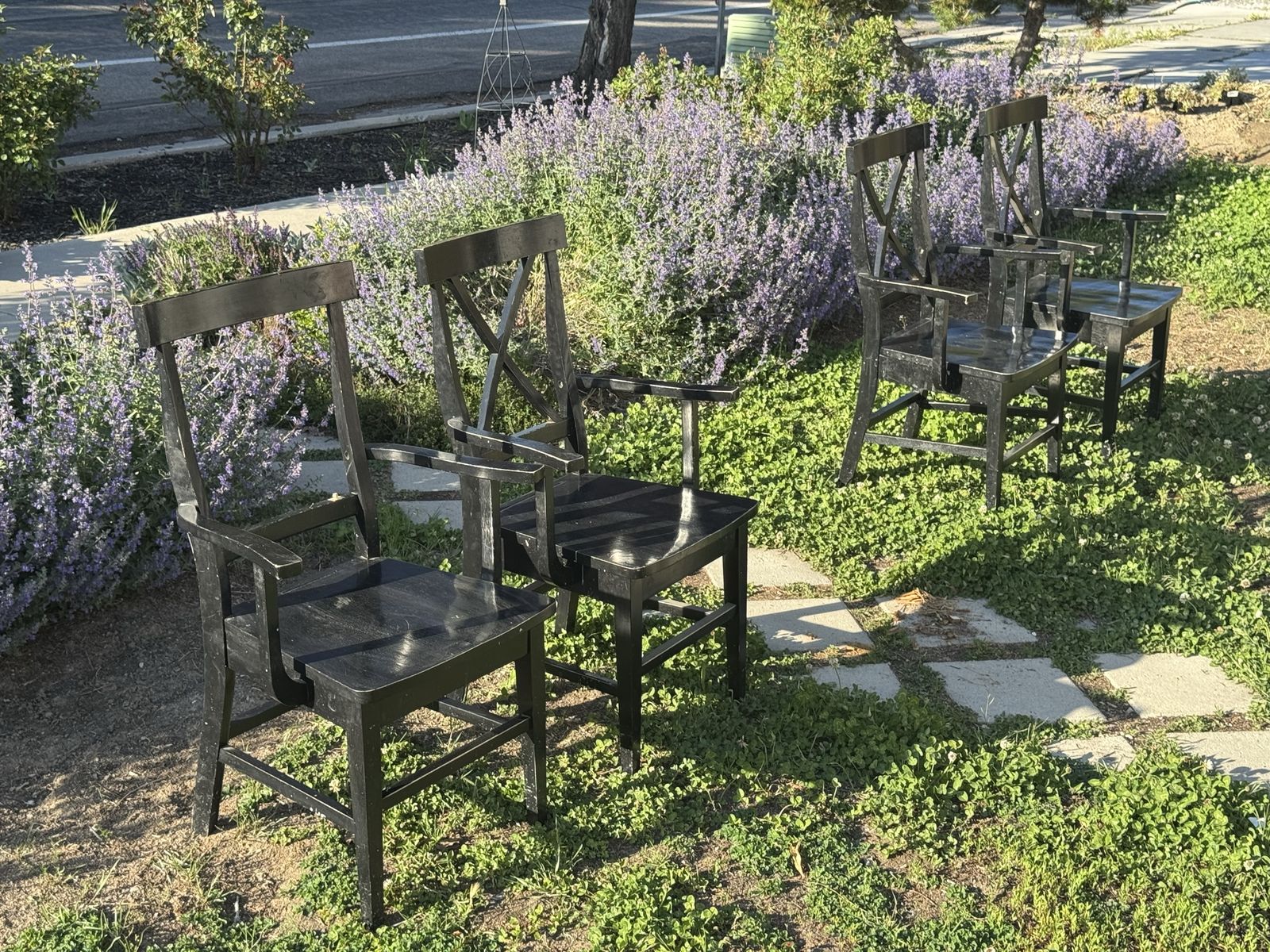 Set of 4 Black Wood Pottery Barn Dining Chairs