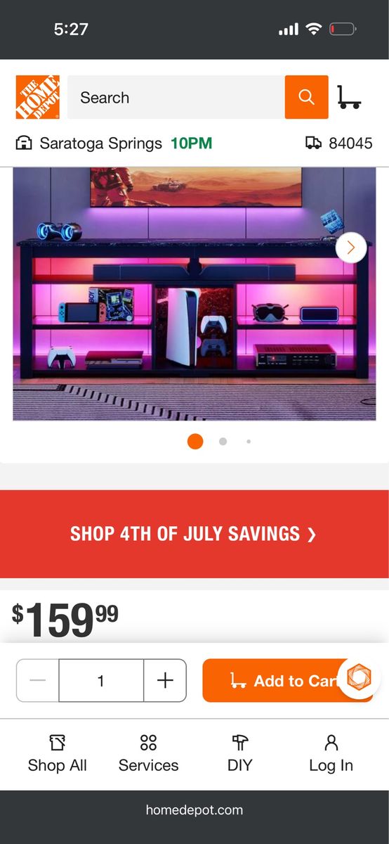 Modern Black Entertainment Center TV Stand with LED Lights, Multi-shelf Storage for Gaming Consoles