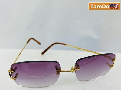Vintage Cartier Scala 18k Gold C DECOR Sunglasses With Custom Purple Lenses