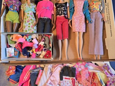 Lot of 6 Barbie Dolls & Accessories - Various Outfits, Shoes, & Play Items