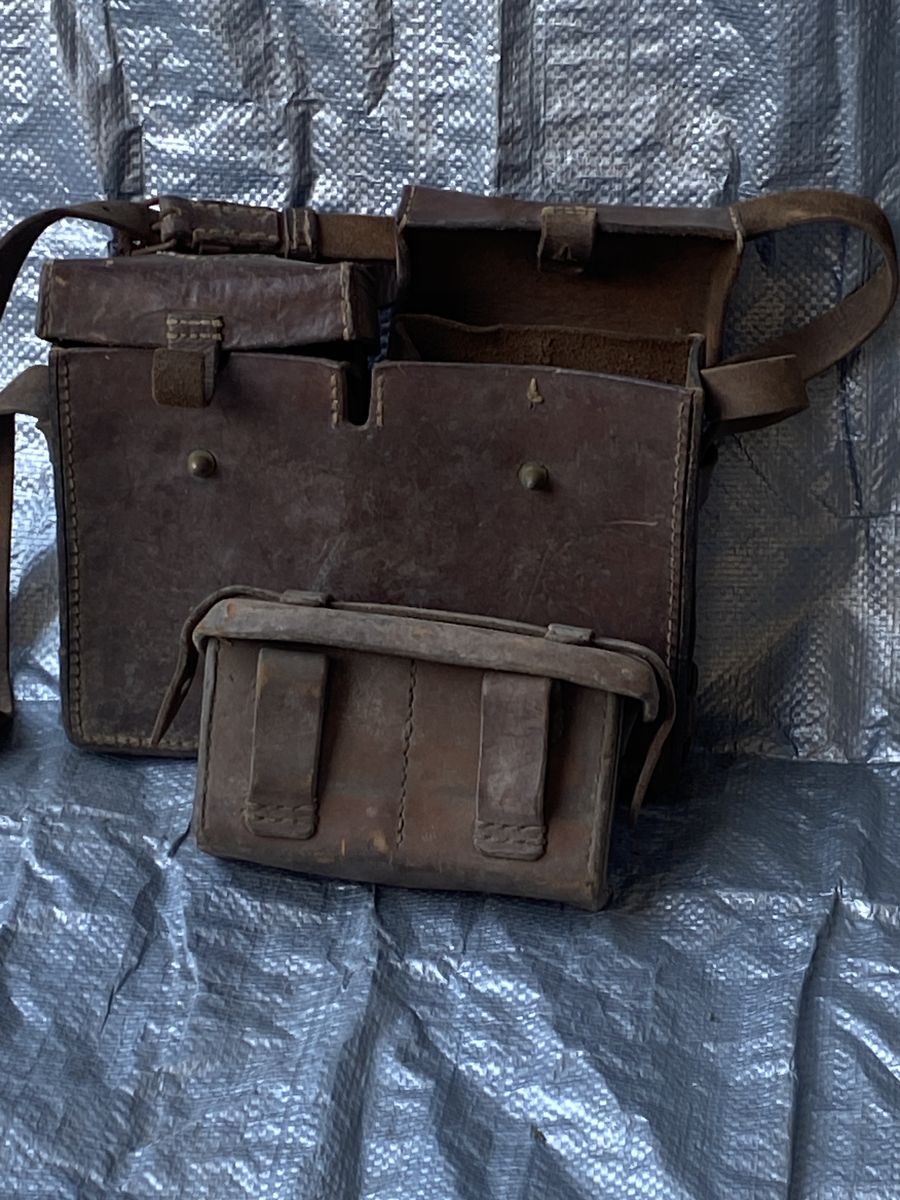 WWII Japanese Leather Field Bag & Accessory Pouch – Okinawa Veteran Bring-Back