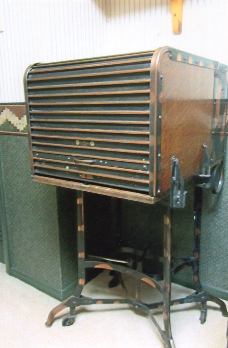 Antique roll top typewriter desk and Remington typewriter