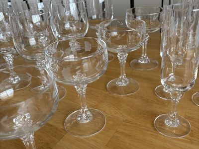 Vintage Etched Floral Crystal Glassware Princess House , Bordeaux pattern