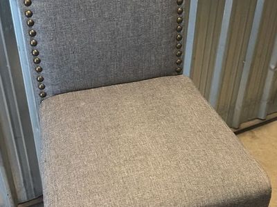 Grey Upholstered Counter Stool with Nailhead Trim
