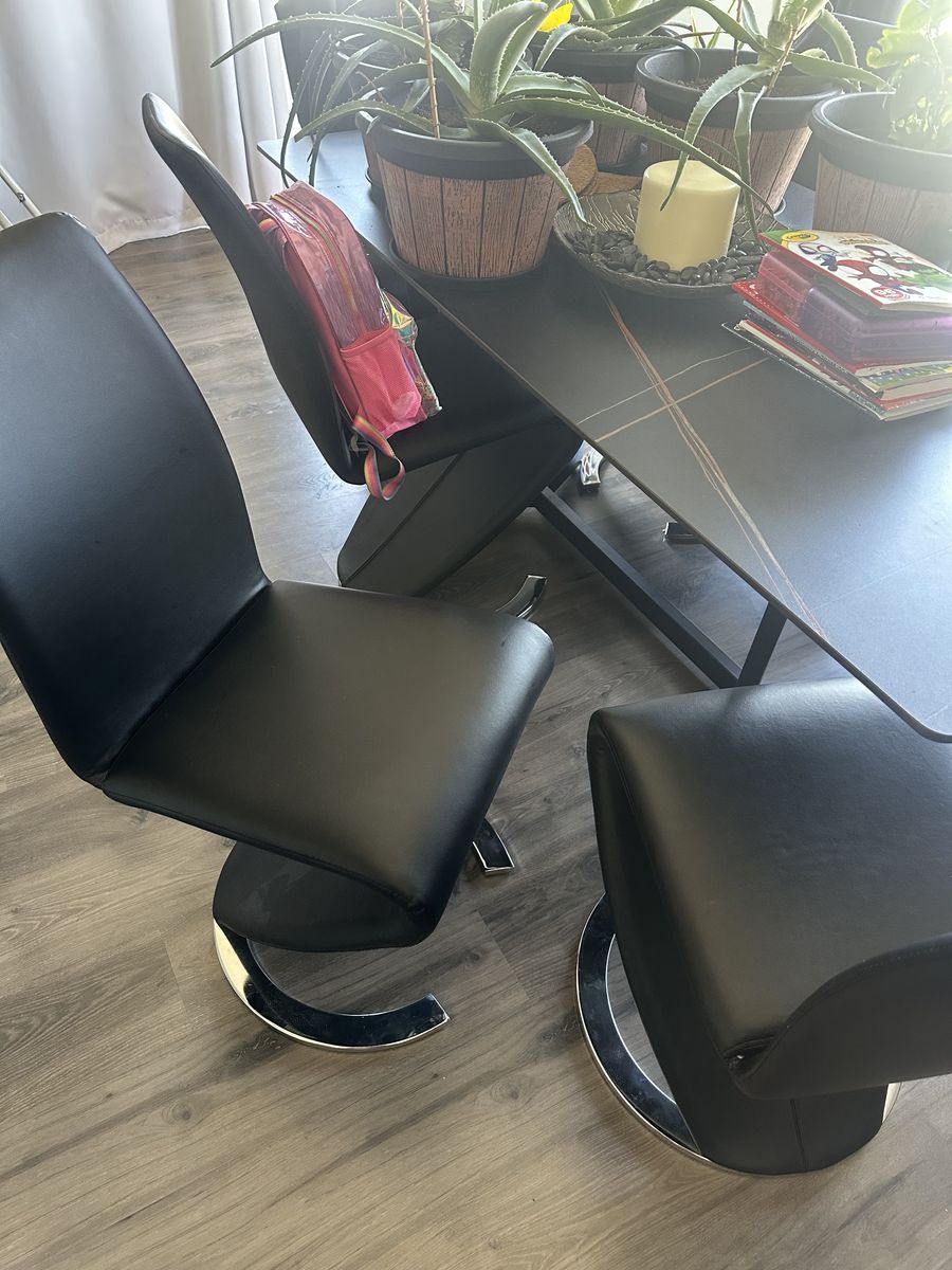 6 Modern Black Faux Leather Dining Chairs with Chrome Bases - Set of 2