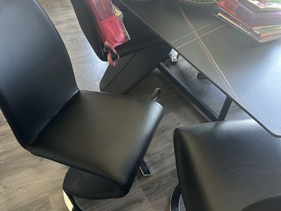 6 Modern Black Faux Leather Dining Chairs with Chrome Bases - Set of 2