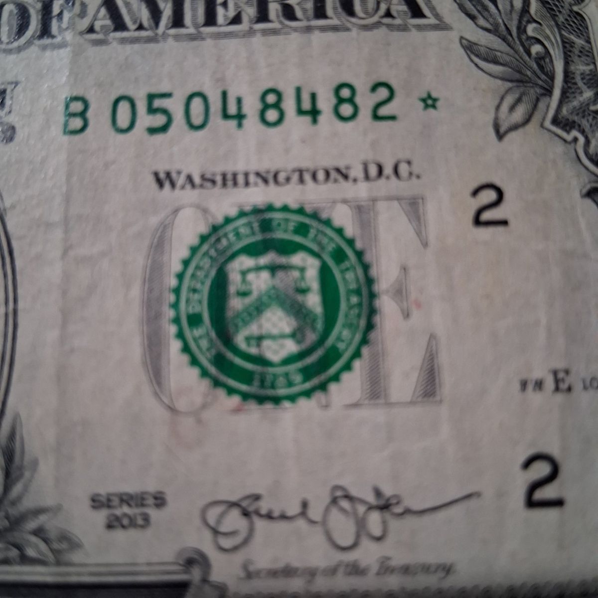 Series 2013 $1 Star Note One Dollar Bill