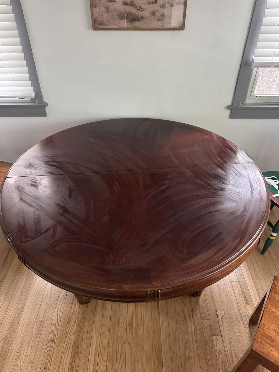 Round Wood Table with Removable Leaf