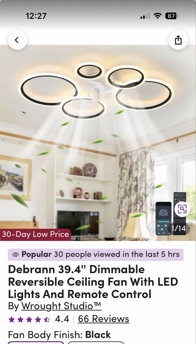 Wrought Studio Debrann 39.4" Dimmable Reversible Ceiling Fan with LED Lights - Black