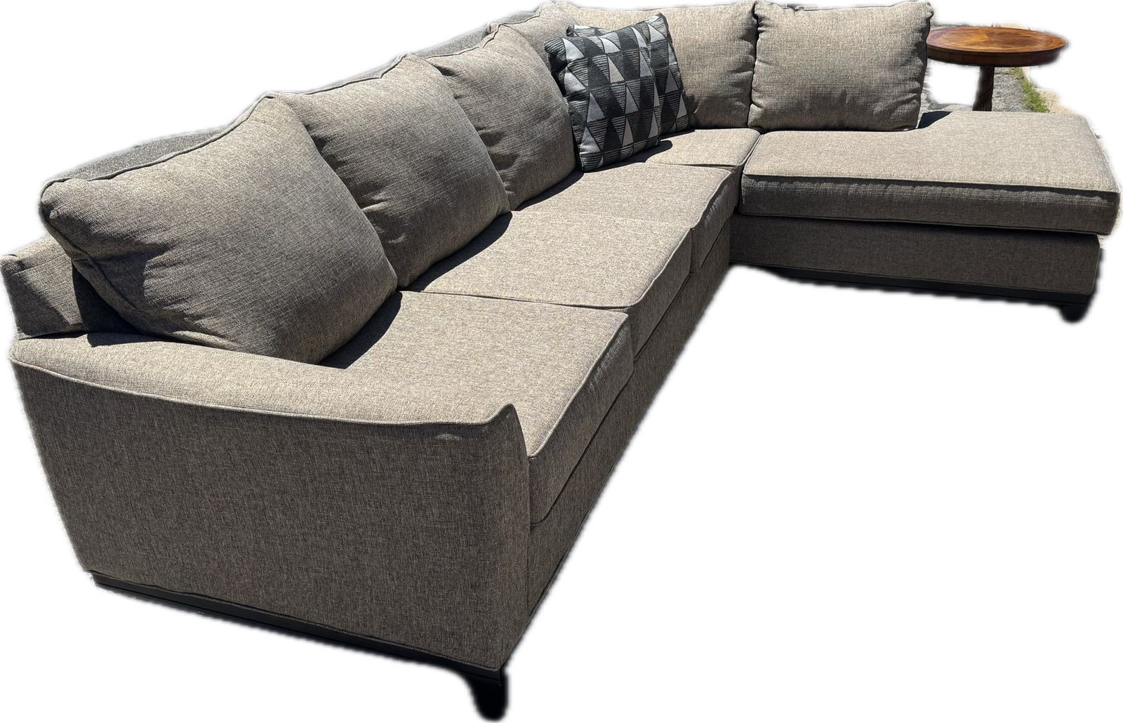 Sectional Couch Sofa with Chaise and Throw Pillows - Beige Fabric
