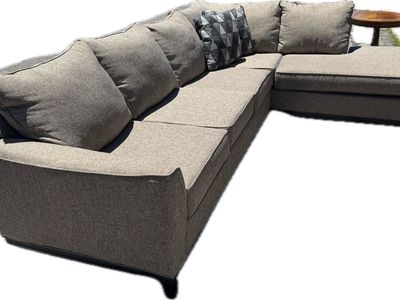 Sectional Couch Sofa with Chaise and Throw Pillows - Beige Fabric