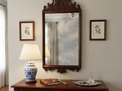 Antique Chippendale Wood Mirror with Shell Detail