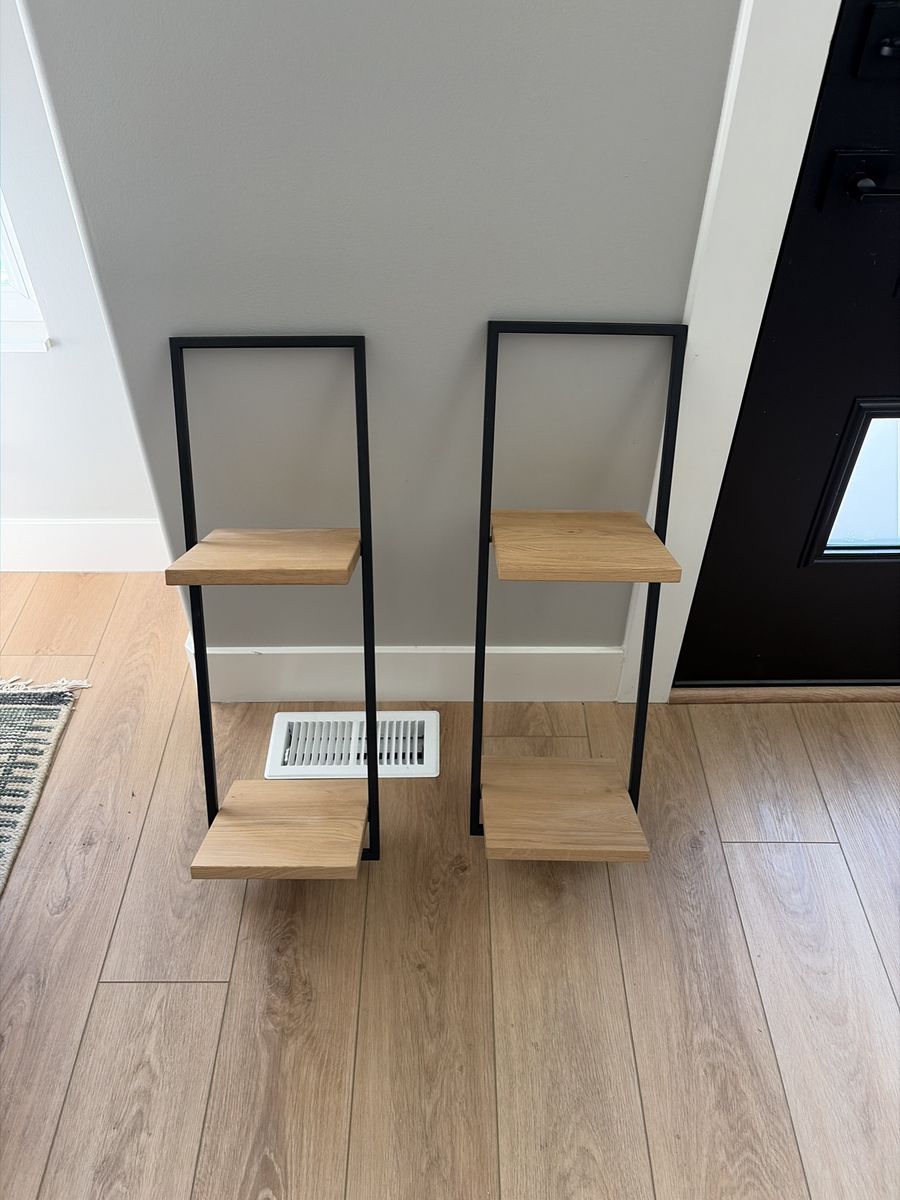 Minimalist 2-Tier Wood & Metal Ladder Shelf wall mounted - pair - msrp $200