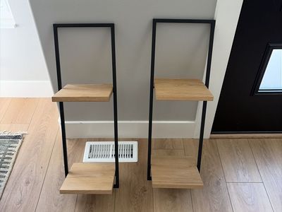 Minimalist 2-Tier Wood & Metal Ladder Shelf wall mounted - pair - msrp $200