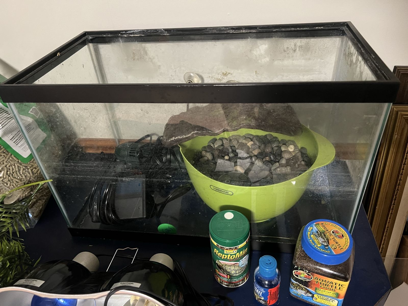 10 gallon tank with turtle stuff