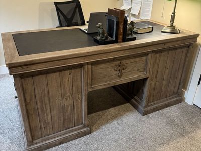 Reclaimed wood leather topped desk