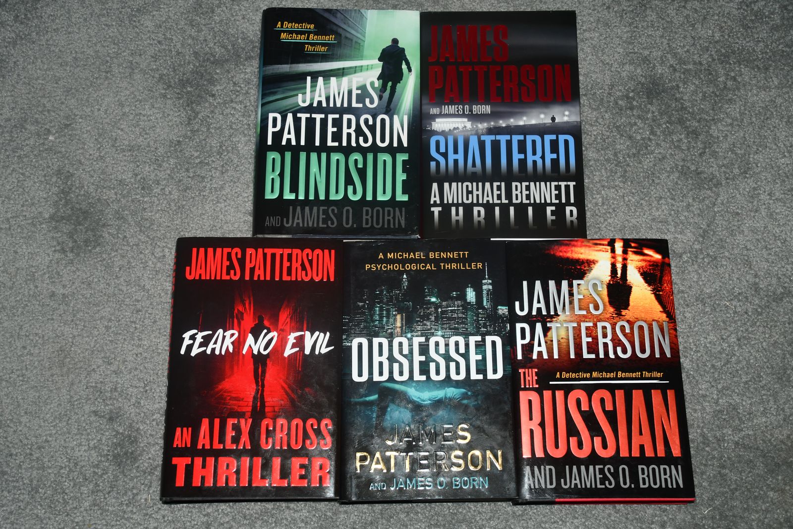 5 JAMES PATTERSON HARDCOVER BOOKS ~ BLINDSIDE, OBSESSED, FEAR NO EVIL, SHATTERED & THE RUSSIAN