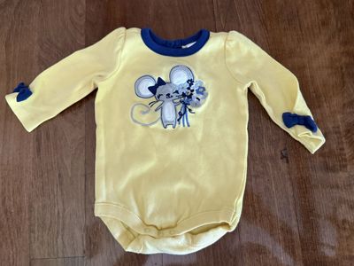Vintage Gymboree brand 3-6 month embroidered mouse with flowers onesie