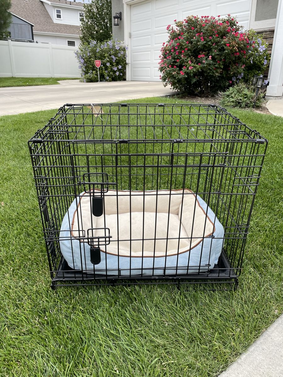 24” long x 18” wide x 20” high dog kennel crate with bedding