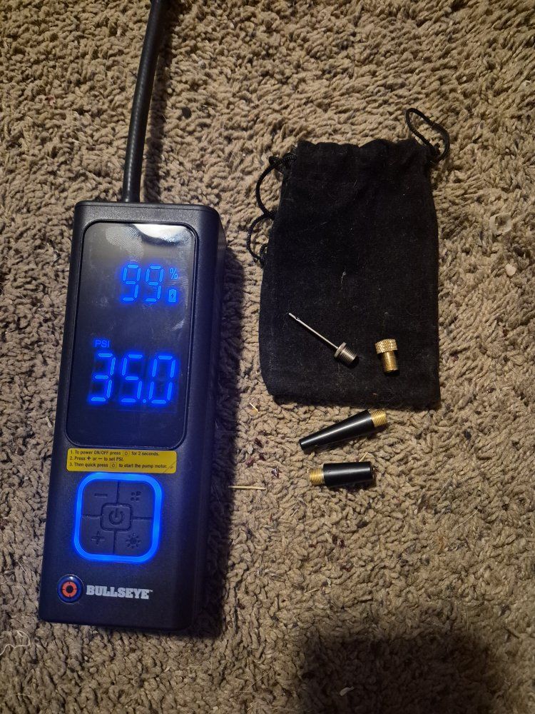 BULLSEYE Portable Tire Inflator Air Compressor with Digital PSI Display and Nozzles - Used