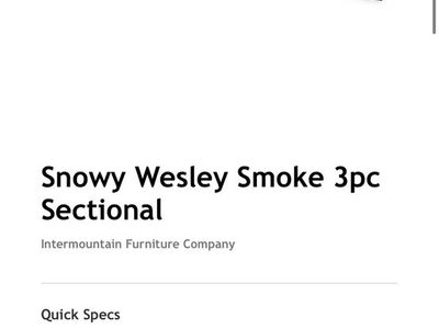Snowy Wesley Smoke 3-Piece Sectional – $1,800 OBO